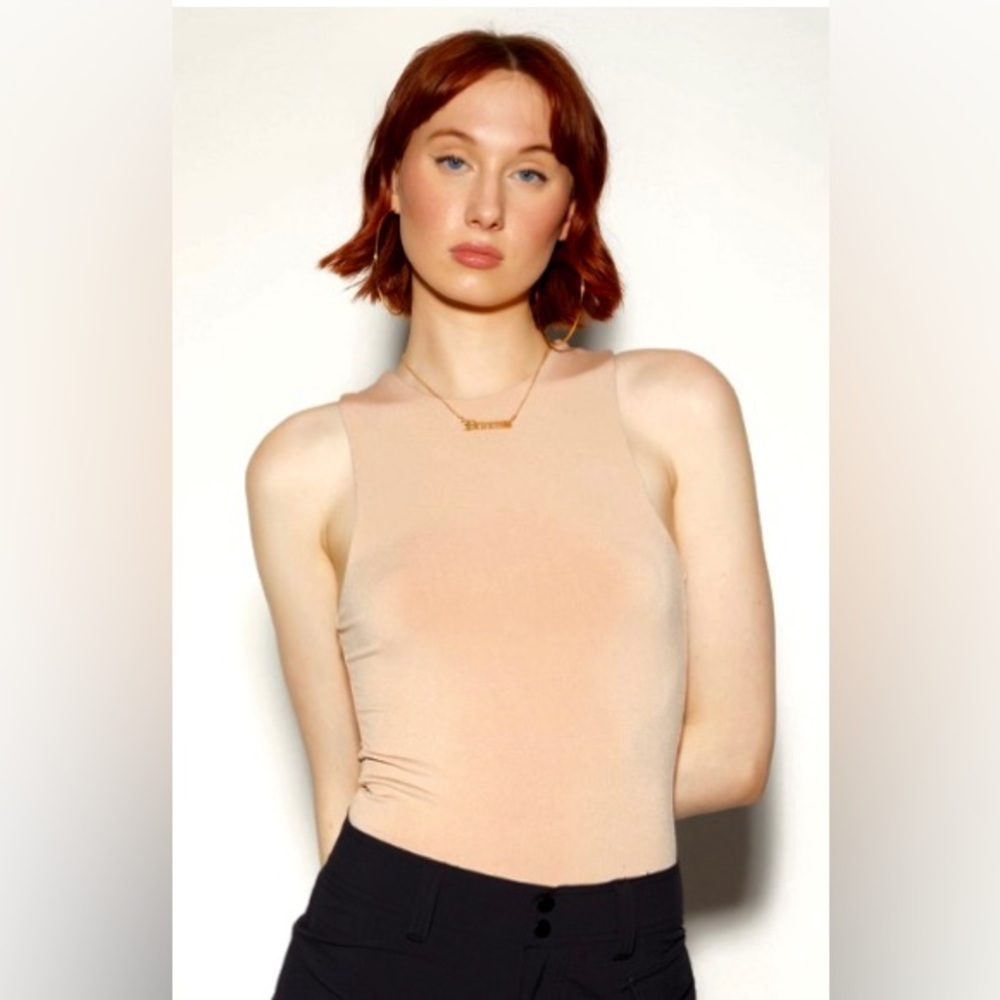 Taupe High Neck Contour Bodysuit